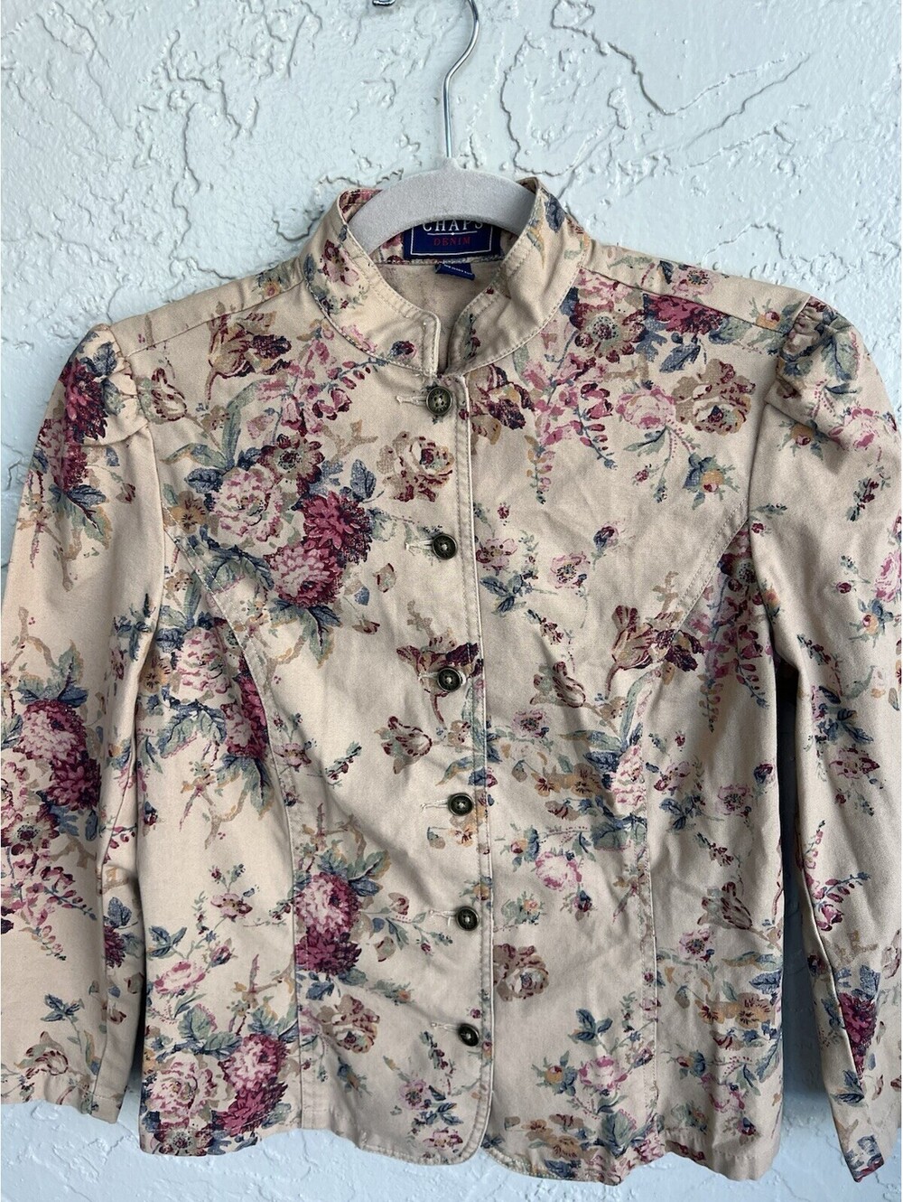 Chaps Denim Jacket Womens S Beige Floral Rose Print Cotton Fairy Victorian Vtg. - Picture 4 of 15